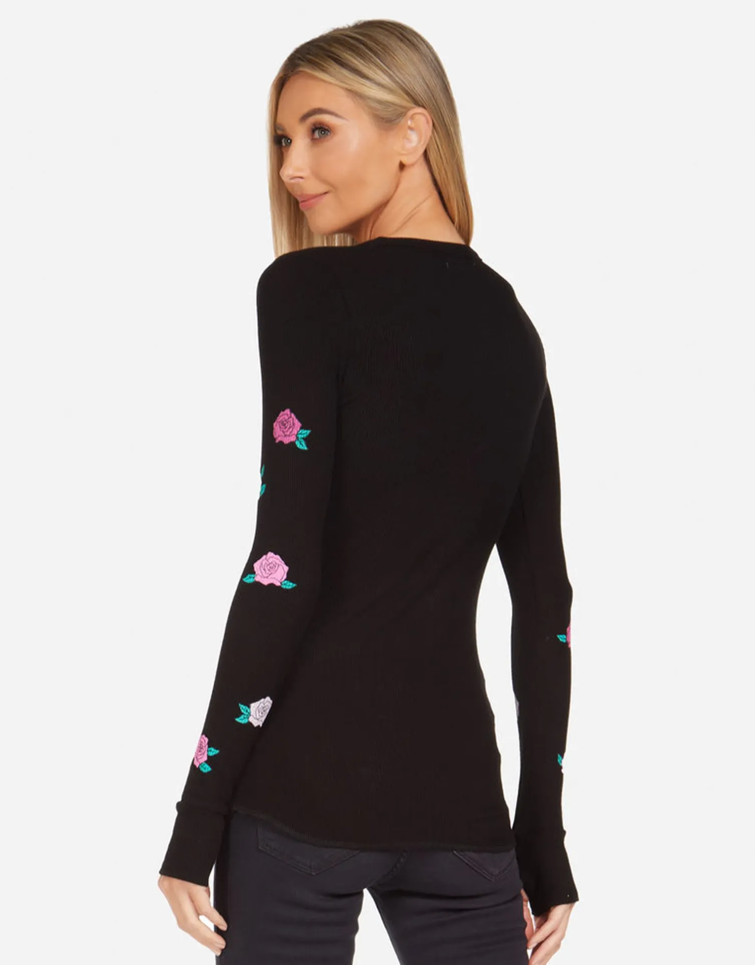 Lauren Moshi Mckinley Pink Rose Skull*Women Long Sleeve