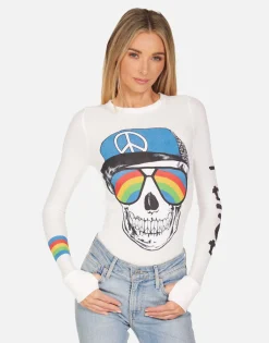 Lauren Moshi Mckinley Rainbow Peace Skull*Women Long Sleeve