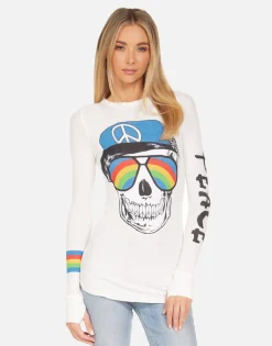 Lauren Moshi Mckinley Rainbow Peace Skull*Women Long Sleeve