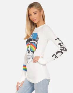 Lauren Moshi Mckinley Rainbow Peace Skull*Women Long Sleeve