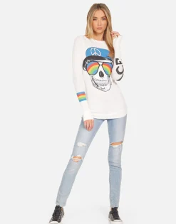 Lauren Moshi Mckinley Rainbow Peace Skull*Women Long Sleeve