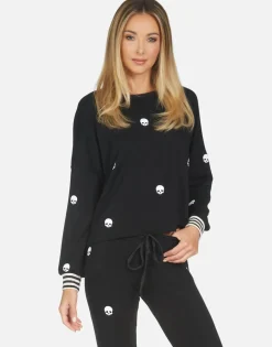 Lauren Moshi Mini Skulls Drop Shoulder Crop Pullover | Kiara By *Women Long Sleeve