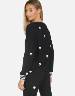 Lauren Moshi Mini Skulls Drop Shoulder Crop Pullover | Kiara By *Women Long Sleeve
