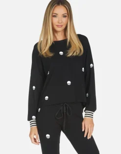 Lauren Moshi Mini Skulls Drop Shoulder Crop Pullover | Kiara By *Women Long Sleeve