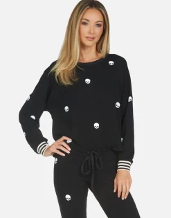 Lauren Moshi Mini Skulls Drop Shoulder Crop Pullover | Kiara By *Women Long Sleeve