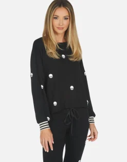 Lauren Moshi Mini Skulls Drop Shoulder Crop Pullover | Kiara By *Women Long Sleeve