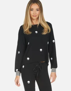 Lauren Moshi Mini Skulls Drop Shoulder Crop Pullover | Kiara By *Women Long Sleeve