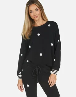 Lauren Moshi Mini Skulls Drop Shoulder Crop Pullover | Kiara By *Women Long Sleeve