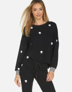 Lauren Moshi Mini Skulls Drop Shoulder Crop Pullover | Kiara By *Women Long Sleeve