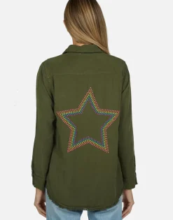 Lauren Moshi Neon Stud Star Button Up Denim Shirt | Sloane By *Women Long Sleeve