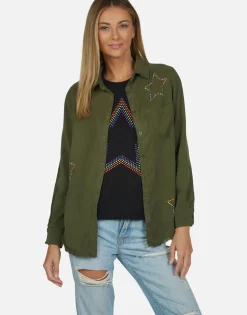 Lauren Moshi Neon Stud Star Button Up Denim Shirt | Sloane By *Women Long Sleeve