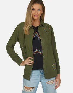 Lauren Moshi Neon Stud Star Button Up Denim Shirt | Sloane By *Women Long Sleeve