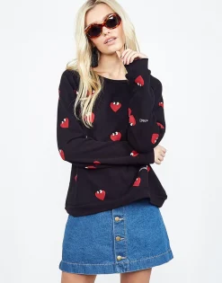 Lauren Moshi Noleta Allover Mini Heartface L/S Vintage Pullover - *Women Long Sleeve