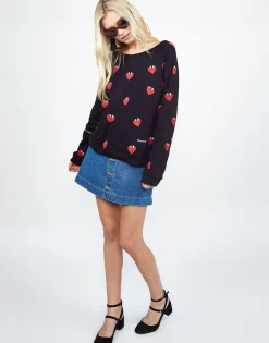 Lauren Moshi Noleta Allover Mini Heartface L/S Vintage Pullover - *Women Long Sleeve