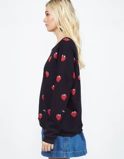 Lauren Moshi Noleta Allover Mini Heartface L/S Vintage Pullover - *Women Long Sleeve