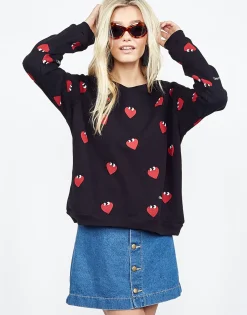 Lauren Moshi Noleta Allover Mini Heartface L/S Vintage Pullover - *Women Long Sleeve