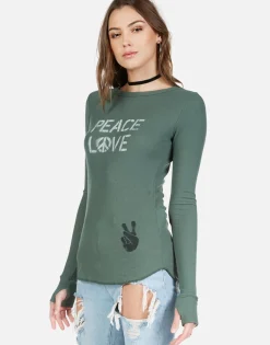 Lauren Moshi Peace Love Spray L/S Fitted Thermal W/ Thumbholes | Mckinley*Women Long Sleeve