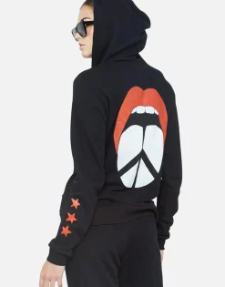 Lauren Moshi Peace Tongue Combo Zip Up Hoodie | Lennox By *Women Hoodies