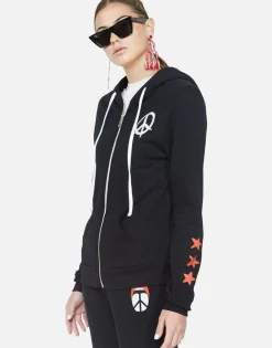Lauren Moshi Peace Tongue Combo Zip Up Hoodie | Lennox By *Women Hoodies