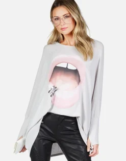 Lauren Moshi Pink Lip Piercing Oversized L/S Pullover | Mira X By *Women Long Sleeve