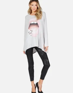 Lauren Moshi Pink Lip Piercing Oversized L/S Pullover | Mira X By *Women Long Sleeve