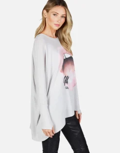 Lauren Moshi Pink Lip Piercing Oversized L/S Pullover | Mira X By *Women Long Sleeve