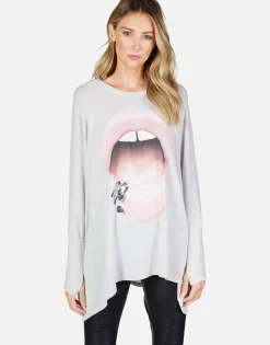 Lauren Moshi Pink Lip Piercing Oversized L/S Pullover | Mira X By *Women Long Sleeve