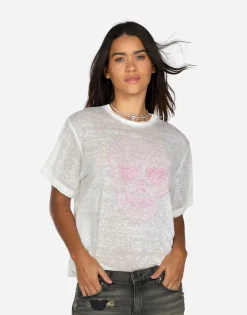 Lauren Moshi Pink Peace Love Skull Boyfriend T-Shirt | Linnea By *Women Short Sleeve