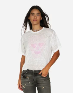 Lauren Moshi Pink Peace Love Skull Boyfriend T-Shirt | Linnea By *Women Short Sleeve