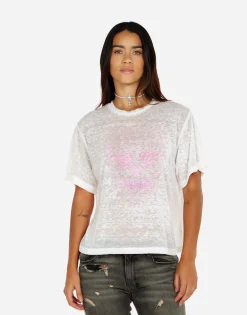 Lauren Moshi Pink Peace Love Skull Boyfriend T-Shirt | Linnea By *Women Short Sleeve