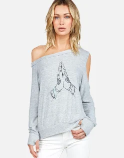Lauren Moshi Prayer Hands L/S Scoop Neck Off Shoulder Pullover By *Women Long Sleeve