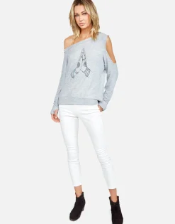 Lauren Moshi Prayer Hands L/S Scoop Neck Off Shoulder Pullover By *Women Long Sleeve
