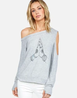 Lauren Moshi Prayer Hands L/S Scoop Neck Off Shoulder Pullover By *Women Long Sleeve