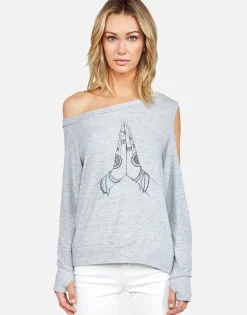 Lauren Moshi Prayer Hands L/S Scoop Neck Off Shoulder Pullover By *Women Long Sleeve