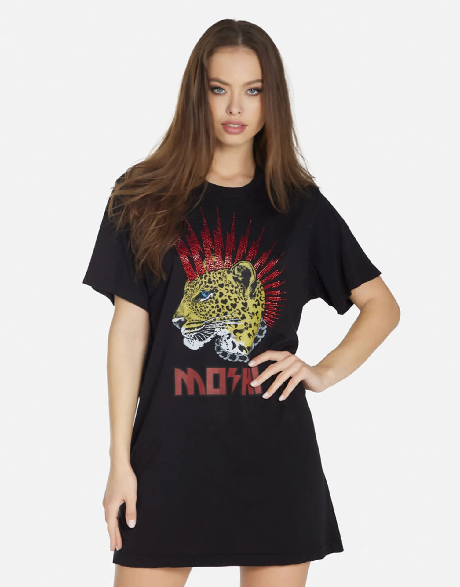 Lauren Moshi Punk Leopard S/S T-Shirt Dress W/ Crystals | Misty By *Women Dresses