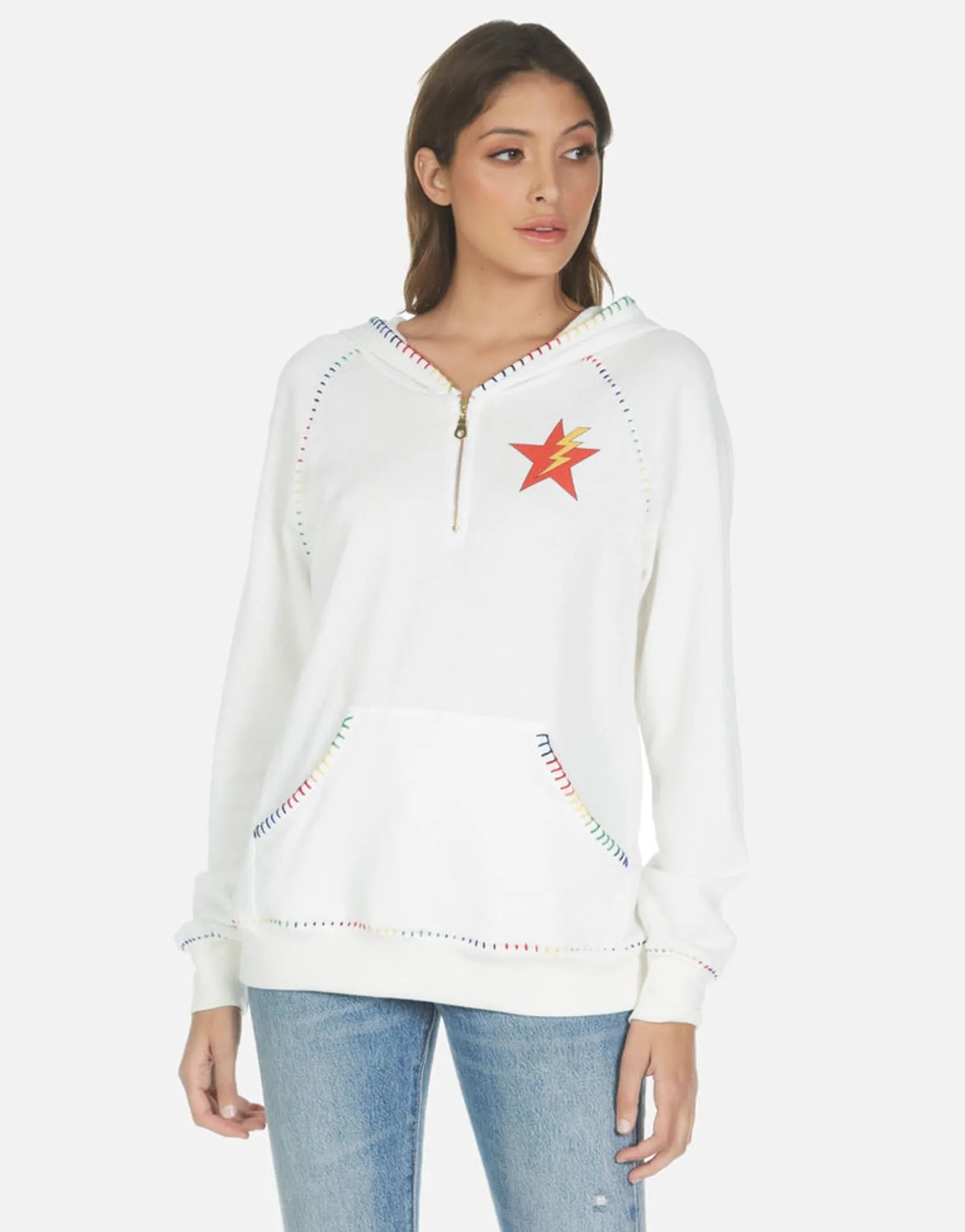 Lauren Moshi Rainbow Lightning Eye Half Zip Hoodie | Dezi By *Women Hoodies