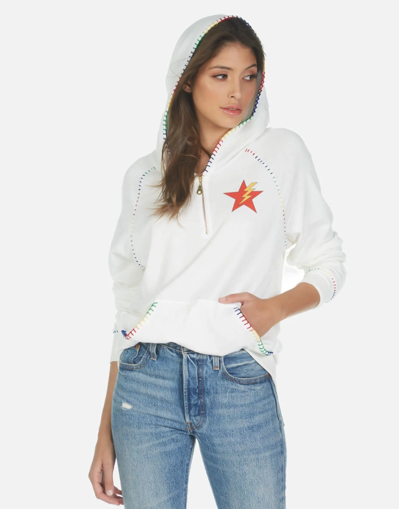 Lauren Moshi Rainbow Lightning Eye Half Zip Hoodie | Dezi By *Women Hoodies