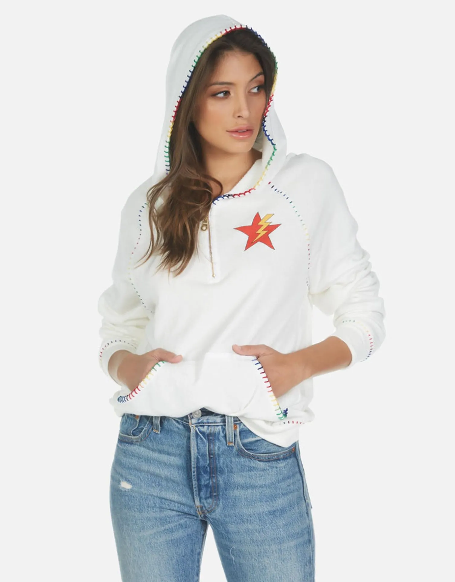 Lauren Moshi Rainbow Lightning Eye Half Zip Hoodie | Dezi By *Women Hoodies