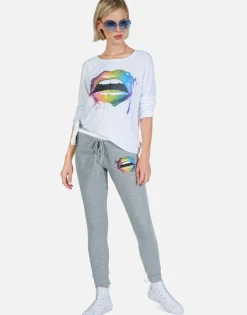 Lauren Moshi Rainbow Smudge Lip Classic Sweatpant W/Cuff | Kizzy By *Women Long Sweatpants