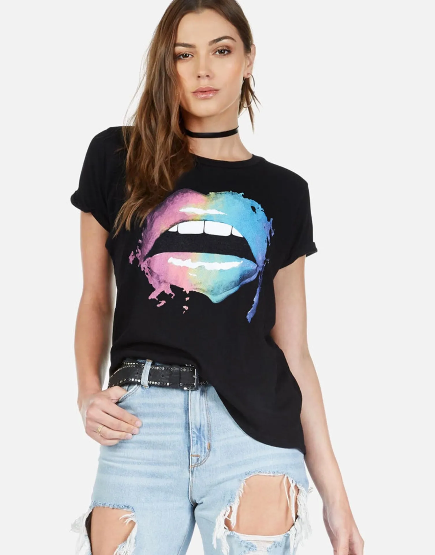 Lauren Moshi Rainbow Smudge Lip Vintage Ss Tee | Edda By *Women Short Sleeve