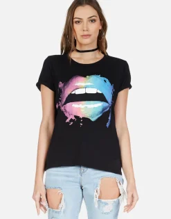 Lauren Moshi Rainbow Smudge Lip Vintage Ss Tee | Edda By *Women Short Sleeve