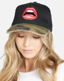 Lauren Moshi Red Open Lip Trucker Hat In Black/ Camo | Jilly By * Hats