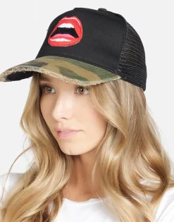 Lauren Moshi Red Open Lip Trucker Hat In Black/ Camo | Jilly By * Hats