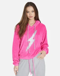 Lauren Moshi Scribble Lightning Pullover Hoodie In Hot Pink/ Silver | Nurys By *Women Hoodies