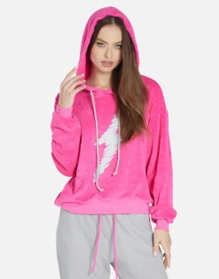 Lauren Moshi Scribble Lightning Pullover Hoodie In Hot Pink/ Silver | Nurys By *Women Hoodies