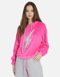 Lauren Moshi Scribble Lightning Pullover Hoodie In Hot Pink/ Silver | Nurys By *Women Hoodies