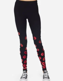Lauren Moshi Shae Red Foil Scattered Lips*Women Leggings