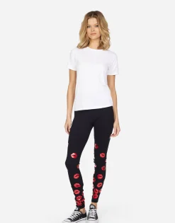 Lauren Moshi Shae Red Foil Scattered Lips*Women Leggings