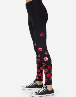 Lauren Moshi Shae Red Foil Scattered Lips*Women Leggings