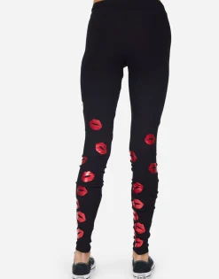 Lauren Moshi Shae Red Foil Scattered Lips*Women Leggings